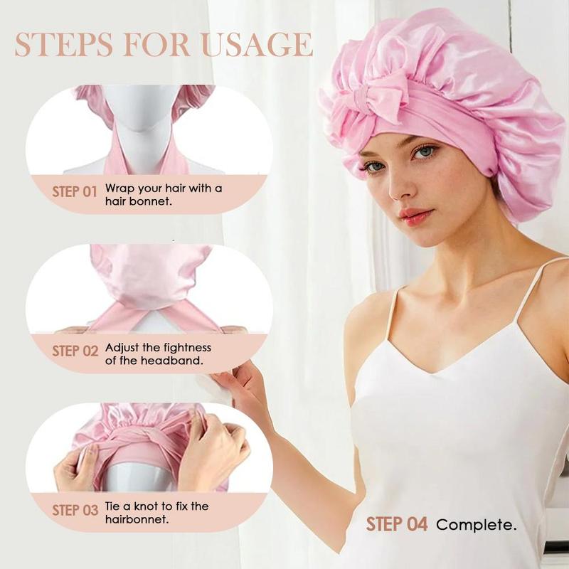 New Double Layer Satin Adjustable Bonnet with Tie Band forSleeping Satin Lined Silk Skin Friendly Bonnets for womenNatural Curly Hair Ladies' Gift HaircareHeatless