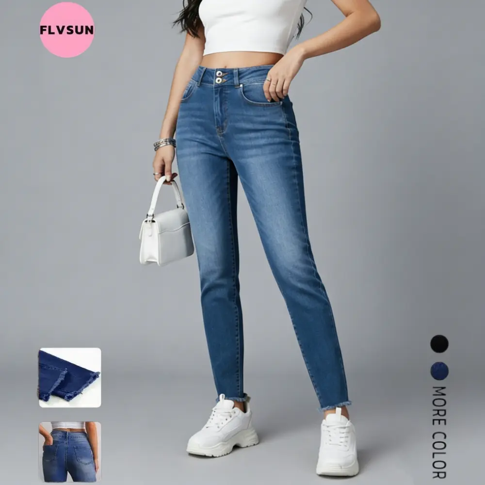 Flvsun Women's Mid-Rise Tummy Control Straight Leg Jeans - Stretchy Denim Bottoms with Raw Hem, Pocket, Fitted Ankle, Simple Fits, Elevated Basics for Thanksgiving Casual Streetwear, Early 2000s Aesthetic, Pants For Women, Straight Fit Jeans