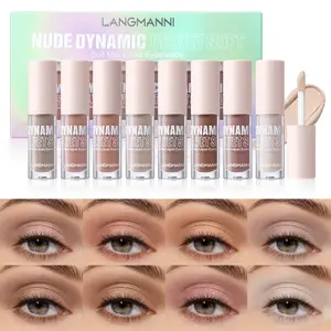 8 Pcs Nude Dynamic Velvet Soft Liquid Eyeshadow Cosmetic Set Matte Shimmer Neutral Tones Long Lasting Waterproof Cream Eyeshadows Daily Party Makeup
