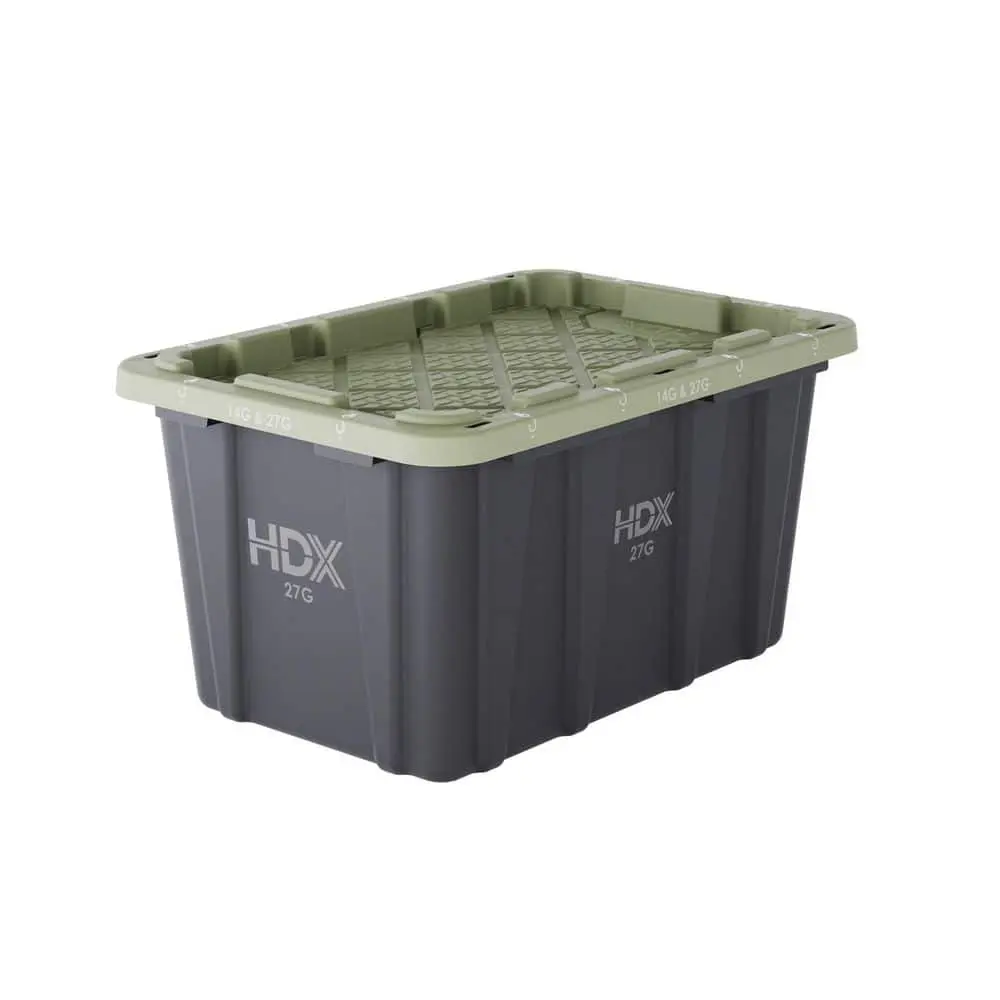 27 gal. Tough Storage Tote in Black and Army Green