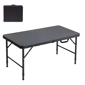 Foldable Table, Adjustable Height 4FT Plastic Table, Steel Frame Fold-in-Half Design, Waterproof Easy Clean 300LBS Capacity Ideal for Picnic BBQ Indoor Outdoor Events, Fathers Day gift
