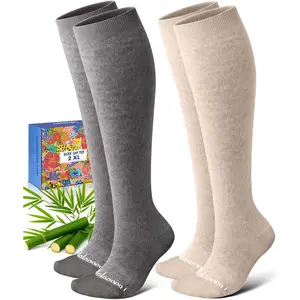 Bamboo Viscose Compression Socks for Women Men 2 Pairs 15-20mmHg Knee High Compression Socks Travel Nurse