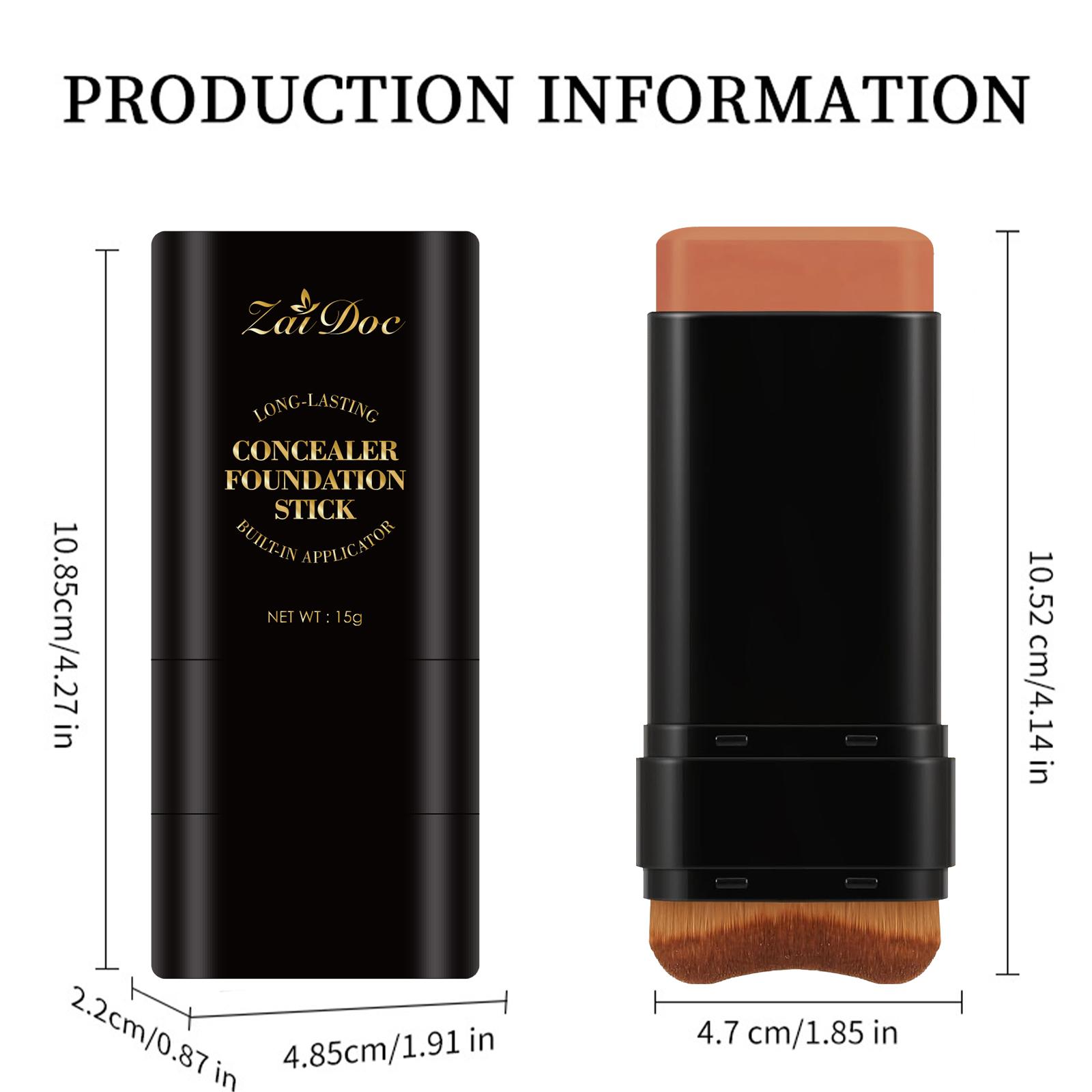 Luminous Dual-Ended Concealer Foundation Stick with Built-in Brushes  24H Long-Lasting Waterproof Sweatproof One-Swipe Even Flawless Base Clear Radiant Skin Foundation Stick