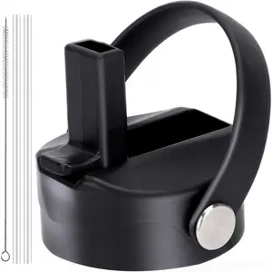 with Straw for Hydroflask Wide Mouth Water Bottle 32oz 40oz, Compatible With Takeya Wide Mouth Bottle, Replacement Cap Straw Cap With Big Nozzle, Lid with Straws and Brush with Flexible Handle