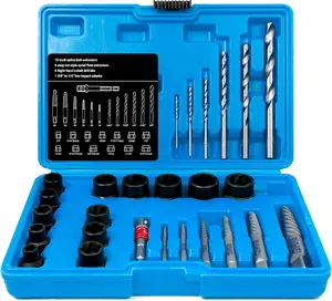 26-Piece Multi-Size Bolt Extractor Set, Spiral Screw Extractor, Bolt Extractor Set, with Right Hand Drill Bit, Stripped Bolt Remover, Borken Bolt Extractor Kit for Removing Nuts Bolts