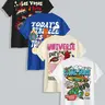 Men's Cartoon Letter Graphic Print Crew Neck T-Shirt, Regular Fit Short Sleeve Knit Tee, Summer Casual Streetwear Knitted, Graphic Print Tees