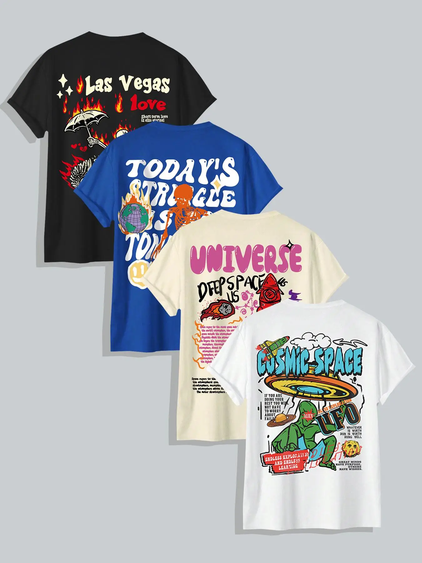 Men's Cartoon Letter Print Round Neck Tee, Regular Fit Casual Soft Comfortable Short Sleeve T-shirt for Daily Wear, Fashion Men's Top for Summer