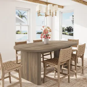 Large Oval Dining Table 71 Inch Long For 6 To 8 People With Thick Sturdy Wooden Base For Kitchen Living Room