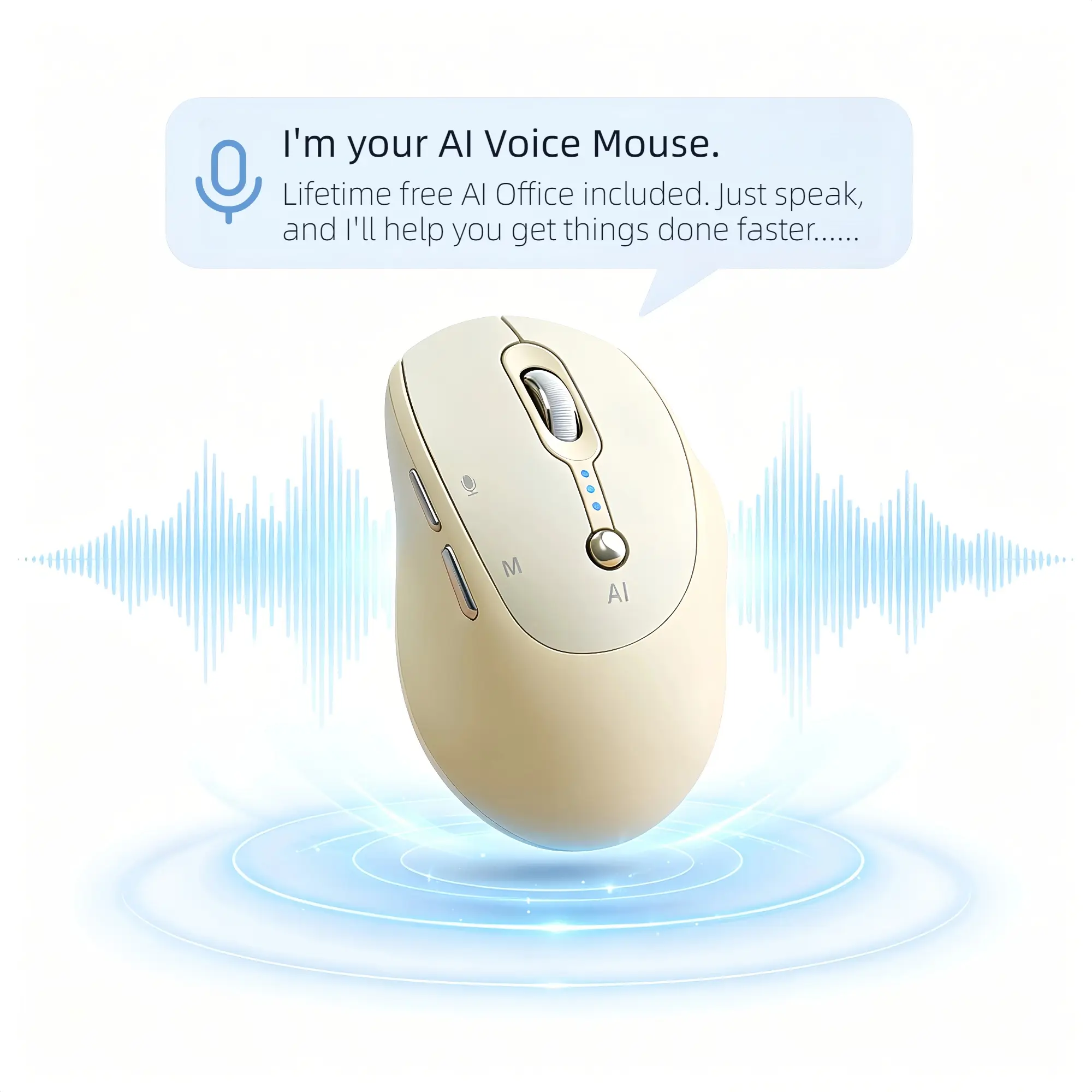 M7 AI Voice Mouse with Lifetime Free AI Office Tools, Smart Wireless Mouse with AI Writing, PPT Creation, Voice Typing & Translation, One-Click AI Assistant, Custom M Key, 2.4G Wireless + Bluetooth Rechargeable Mouse for Work, Home Office & Productivity