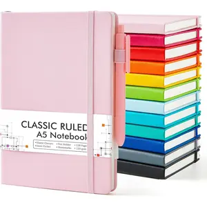 Notebooks Journals Bulk, Hardcover Notebook Classic Ruled Journal Set with Pen Holder for School Business Work Travel Writing, with 12 Black Pens, 120 GSM, 5.1"x8.3", 12 Pack, A5, Solid Colors