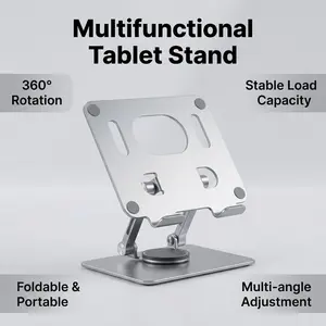 360° Rotating Metal Phone & Tablet Stand - Adjustable Multi-Angle, Foldable & Portable, Stable Universal Holder for Home, Office, Outdoor Use