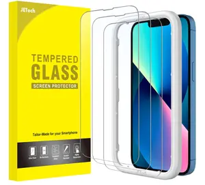 JETech Full Coverage Screen Protector for iPhone 13/13 Pro 6.1-Inch, Tempered Glass Film with Easy Installation Tool, Case-Friendly, HD Clear, 3-Pack