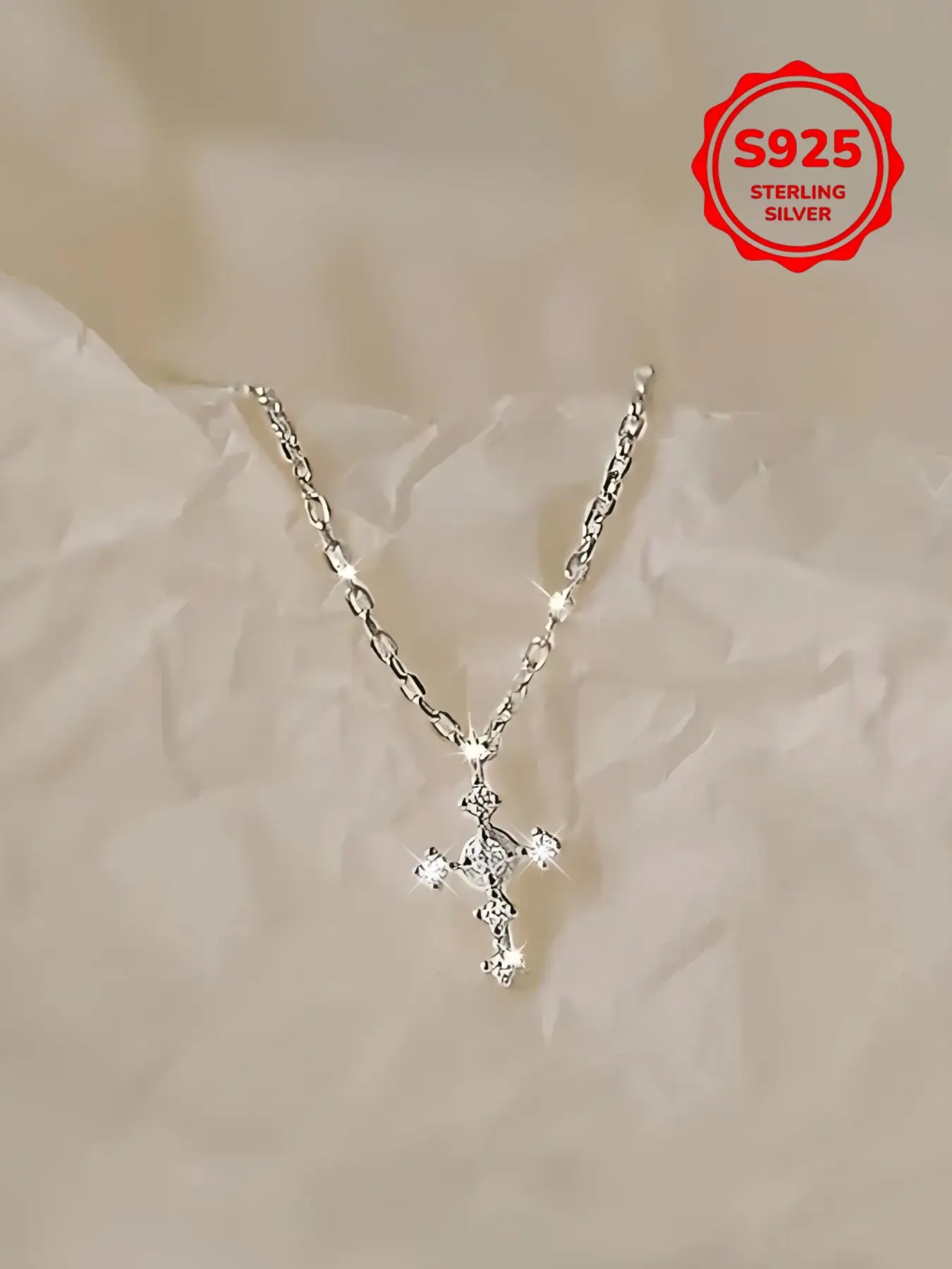 Elegant S925 Silver Mini Cross Necklace Pendant, Sparkling Cubic Zirconia, Classic Women's Jewelry, Dainty Cross Design Necklace, Daily Wear Faith Necklace, Perfect Gift for All Occasions