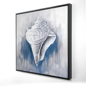 360 stand Blue Conical Shell Wall Art Print - 24x24 in Artwork, Artistic Coastal Home Decor for Room, Gift-Worthy Home Supplies Decoration