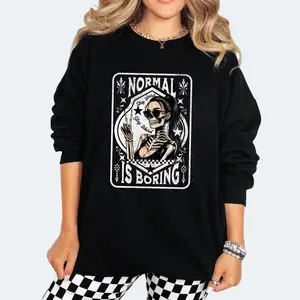 Normal Is Boring - Stay Wierd Crewneck Sweatshirt, T Shirt, Hoodie Grunge Aesthetic Pullover | Casual, Streetwear Cotton Fit, Skulls Vintage Graphic