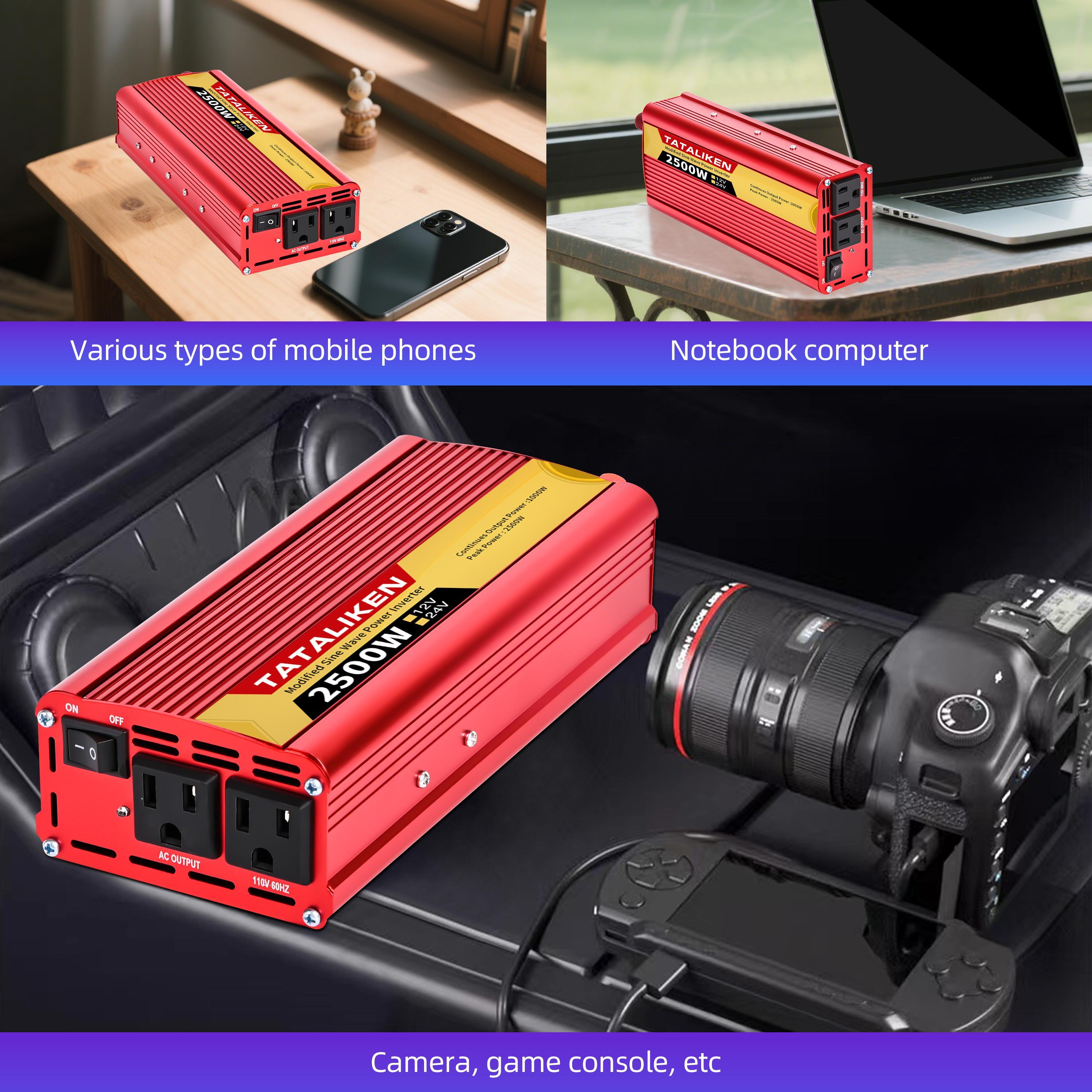 A must-have for camping! Modified sine wave inverter 2500W, DC 24V to AC 110V, mobile phone/computer/car refrigerator at any time, say goodbye to the anxiety of power outage, overload protection, and more assured to use electricity