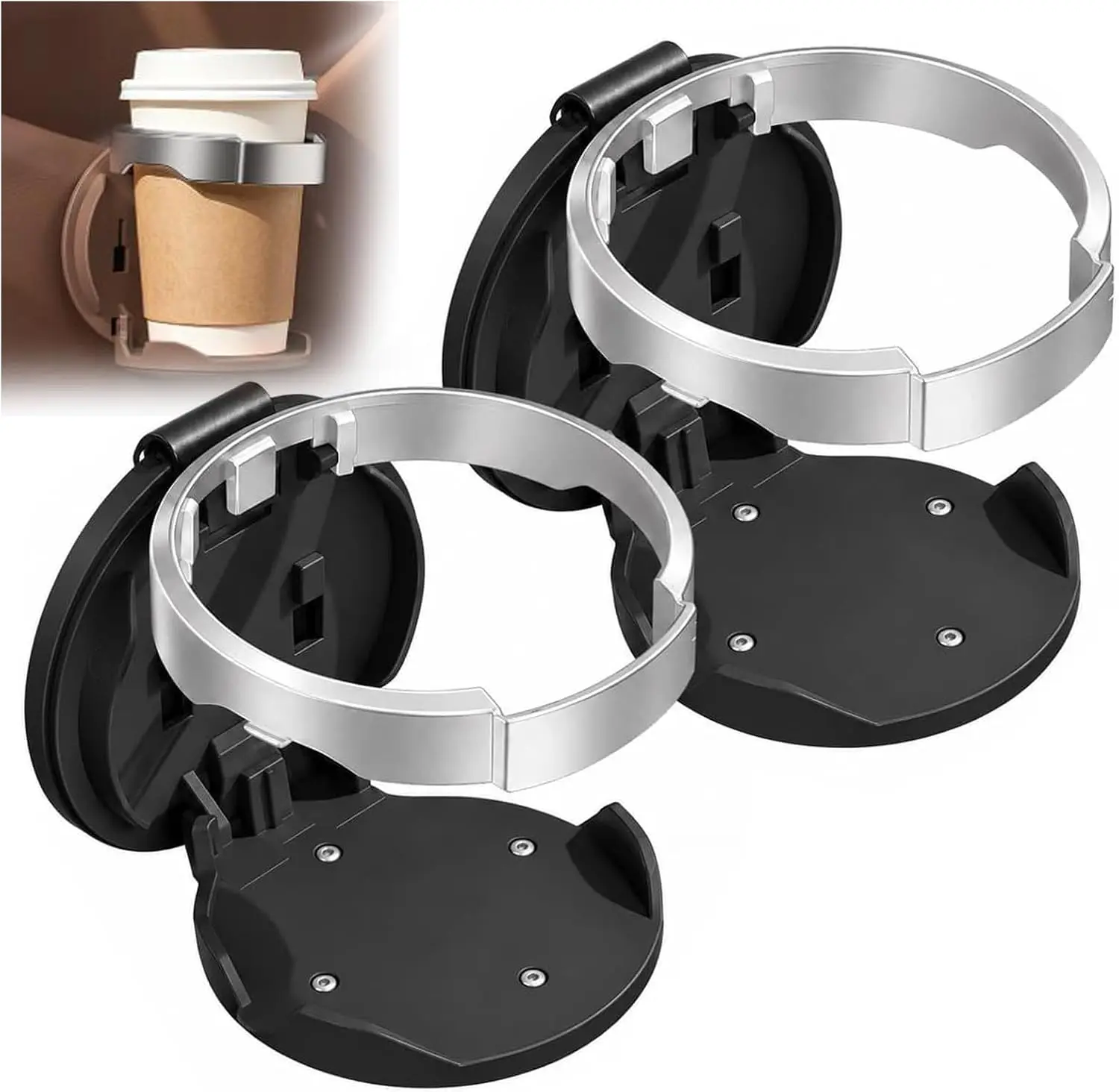 Universal Foldable Car Cup Holder with Foldable Hook - Easy Install Cup Support, Space Saver Universal Compatible Mounts & Holders for Bottles, Tumblers, Car Interior Organizer