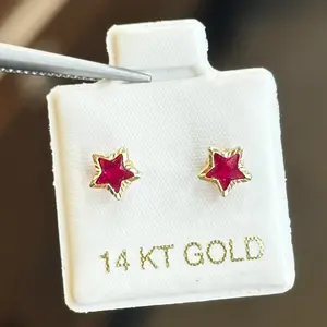 14K RED STAR CZ SCREW BACK STUDS
