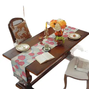 Luxuanxiu Light Luxury High End Table Runner New Style Red Tea Runner American Retro Tassel Long Table Runner Floral