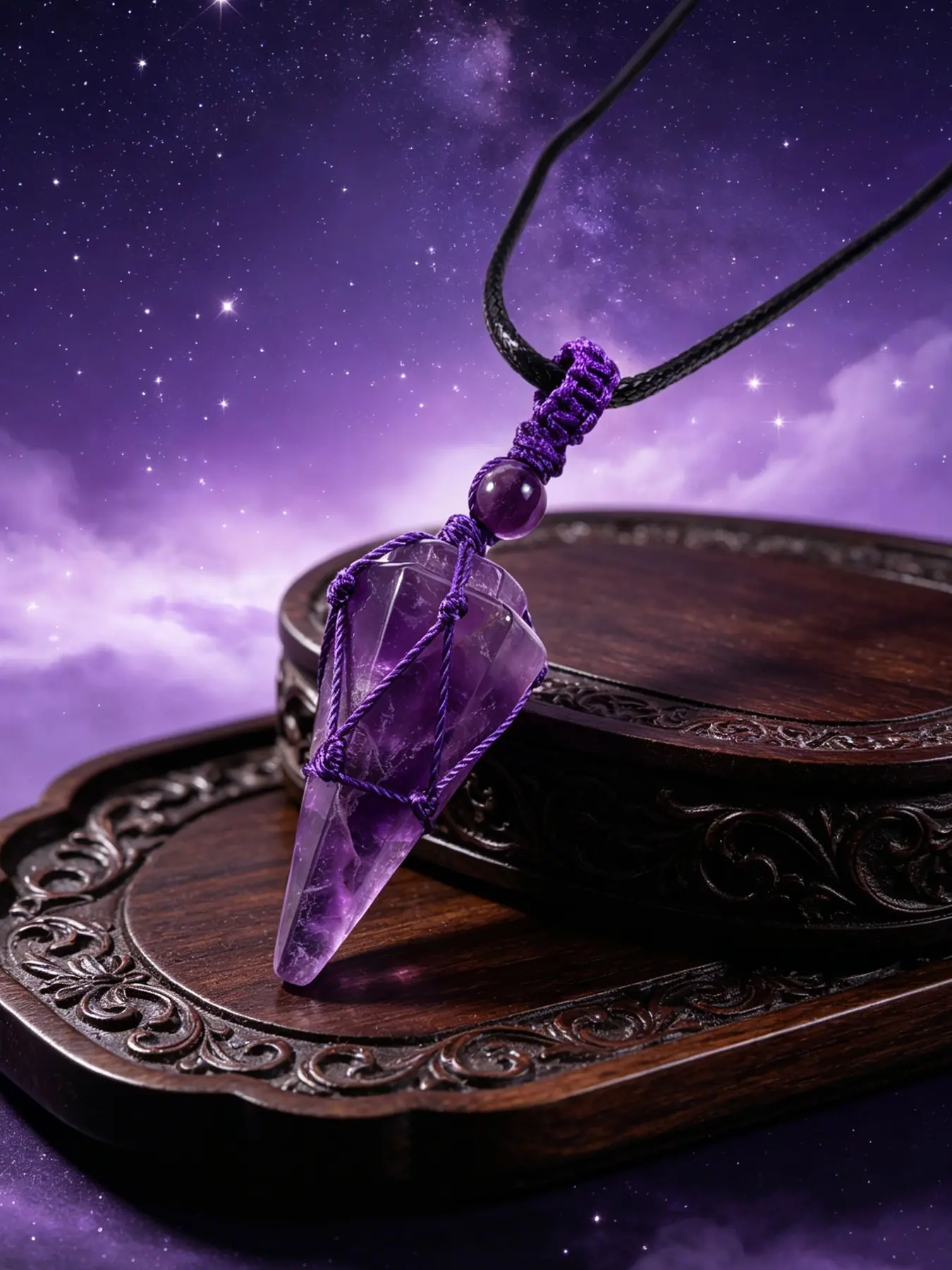 Natural Amethyst Healing Crystal Pendulum Necklace, Crystal Pendant Necklace, Enhances Intuition, Purifies Negative Energy, Ideal for Divination and Gifts, Boho Pendant