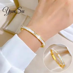 YunSu New Titanium Steel Waterproof Bracelet Stainless Steel 18k Gold Plated Shell Zircon Bangle for Women waterproof bracelets