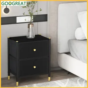 [GOOGREAT]Bedside Table Drawer Dresser Cabinet,2 Drawer Nightstands For Bedroom - Small Bedside Dresser With PU Leather Front Bins- Stylish End Table And Night Stand Furniture - Perfect For Closet, Bedroom