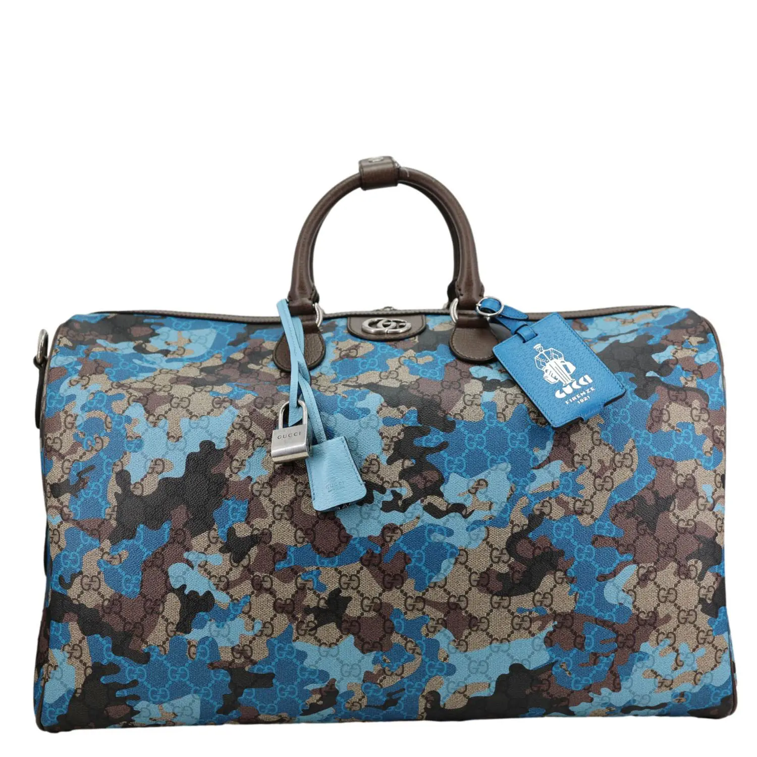Pre-owned GUCCI Canvas Travel bags Large Marbled GG Duffle Bag Blue 834458