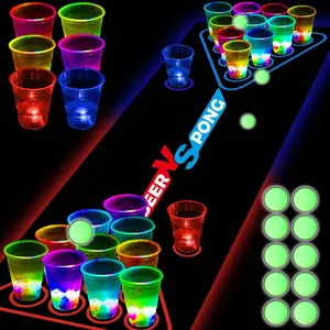 Glow in The Dark Beer Pong Table Mat, Drinking Game Pong with Party Cups, Glow Pongs for Indoor Outdoor Party Game Supplies Decoration Flashing Red Blue