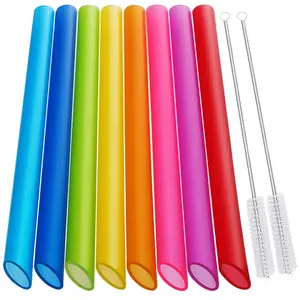 8 Pcs Reusable Boba Straws & Smoothie Straws - Multi Colors Jumbo Wide Reusable Straws, BPA FREE Food-Grade Plastic Straws for Bubble Tea(Tapioca, Boba Pearls), Milkshakes with 2 Brushes