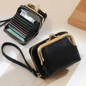 Womens Wallet RFID Small Compact Bifold Leather Vintage Wallet,Ladies Coin Purse with Zipper and Kiss Lock
