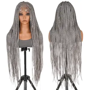 Supernova Braided Wig Full Handmade Grey Colored Box Knotless Braided Wig 36 Inch For Black Women