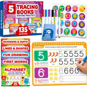 QUOKKA Tracing Books for Kids – 5 Reusable Dry Erase Activity Books for Kids Ages 3-5 - Writing Practice Kit with Markers