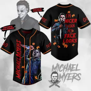 Michael Myers Halloween Jersey Custom Name and Number, Horror Movie Baseball Jersey, Michael Myers Jersey, Halloween Play Shirt, Horror Movie T-Shirt, Halloween Characters Jersey