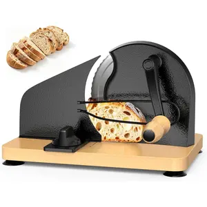 Upgraded Manual Bread Slicer for Homemade Sourdough Bread Adjustable Thickness& Evenly Slicing, Metal Guide, Hand Crank Bread Slicer with Scale Line & Suction Base, Stainless Steel