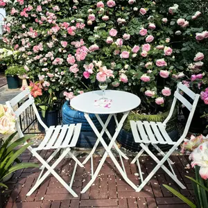 3-Piece Bistro Table and Chairs, Wrought Iron Bistro Set, Anti-Rust, Waterproof Folding Cafe Table and Chairs Set for 2, Foldable Small Bistro Set for Small Space/Indoor/Outdoor/Porch/Lawn/Balcony