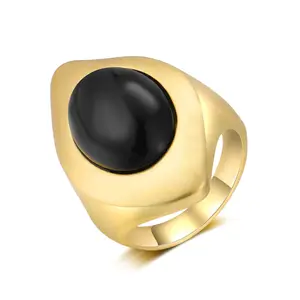 Aprilery Vintage Statement Band Ring for Women Gold Plated Black Stone Cocktail Costume Jewelry Gift for Her