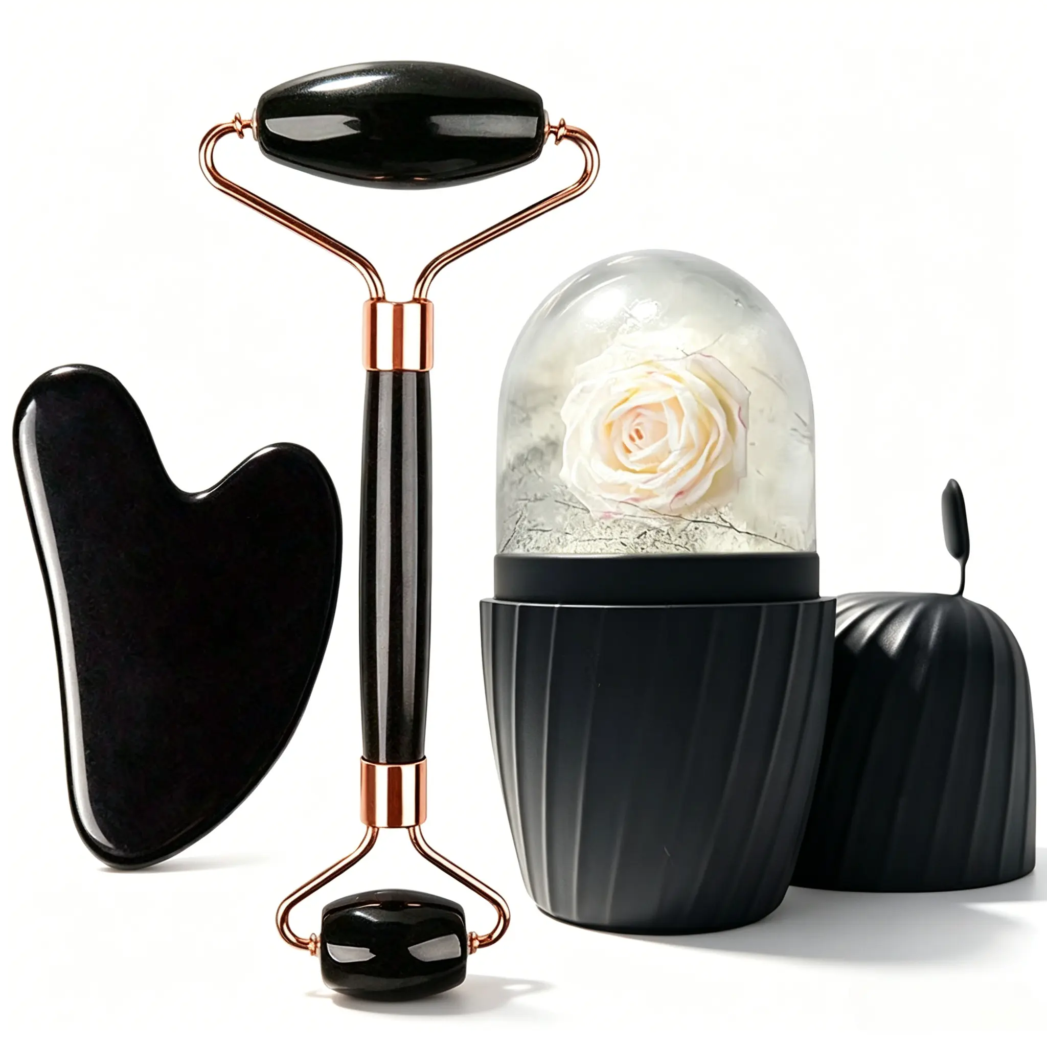 3Pcs Heart Ice Tray Gua Sha Board, Double-ended Massage Roller, Facial Care Tool Set, Beauty Tools, Premium Gift Box