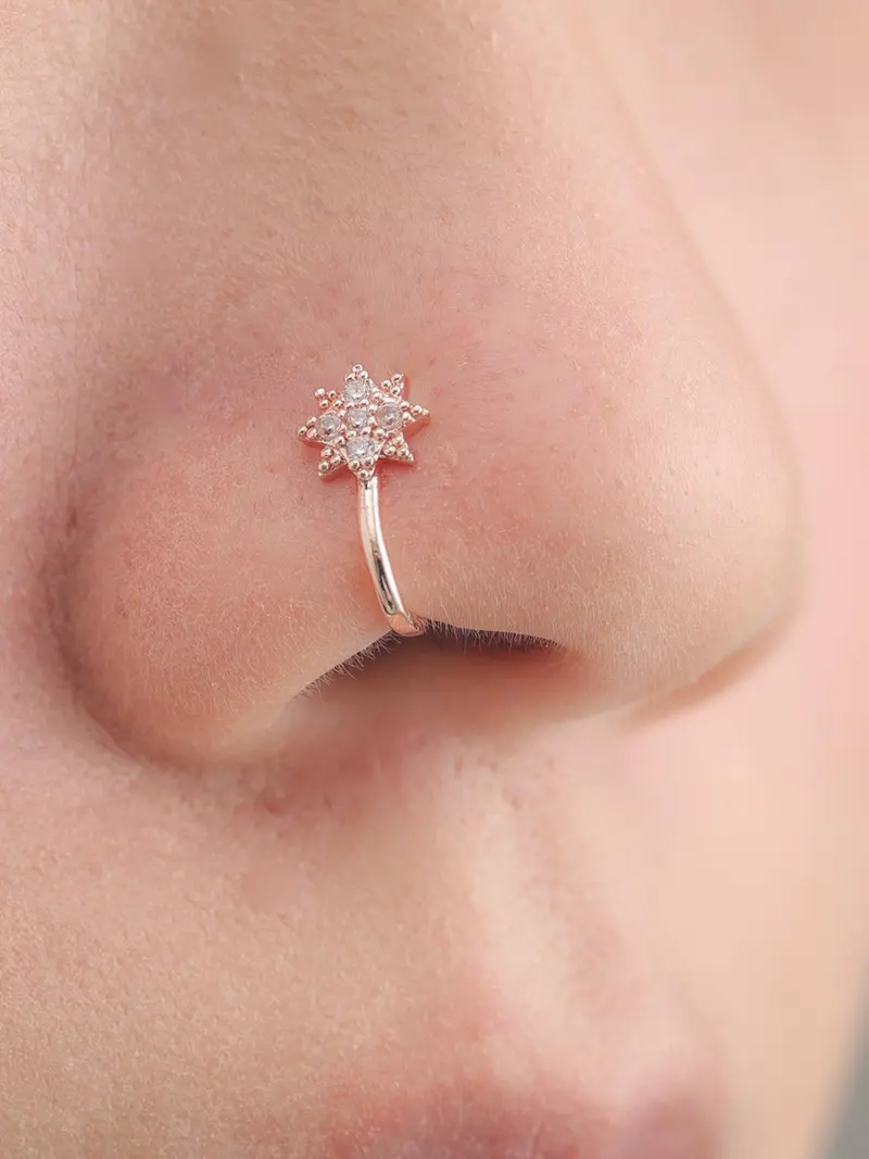Rhinestone Star Shaped Nose Ring, Women's Fashionable Body Jewelry for Party, Daily Clothing Decor, Trendy All-match & Exquisite Jewelry for Birthday Gift