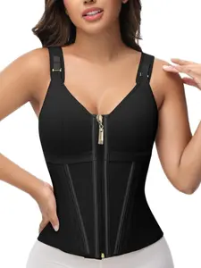 1pc Women&Breathable Shaping Top, High Elastic Waist Corset, Made Of Mesh Fabric, 17 Steel Ribs, Vest Style Adjustable Corset With Zippers/buttons, Used As Shapewear After Pregnancy, Retro Look, Underwear