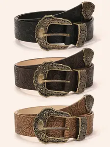 Women's New Vintage Plant Print Metal Buckle Belt, Denim Jeans Skirt Fashion Trend, Casual Daily Wear Versatile Belt