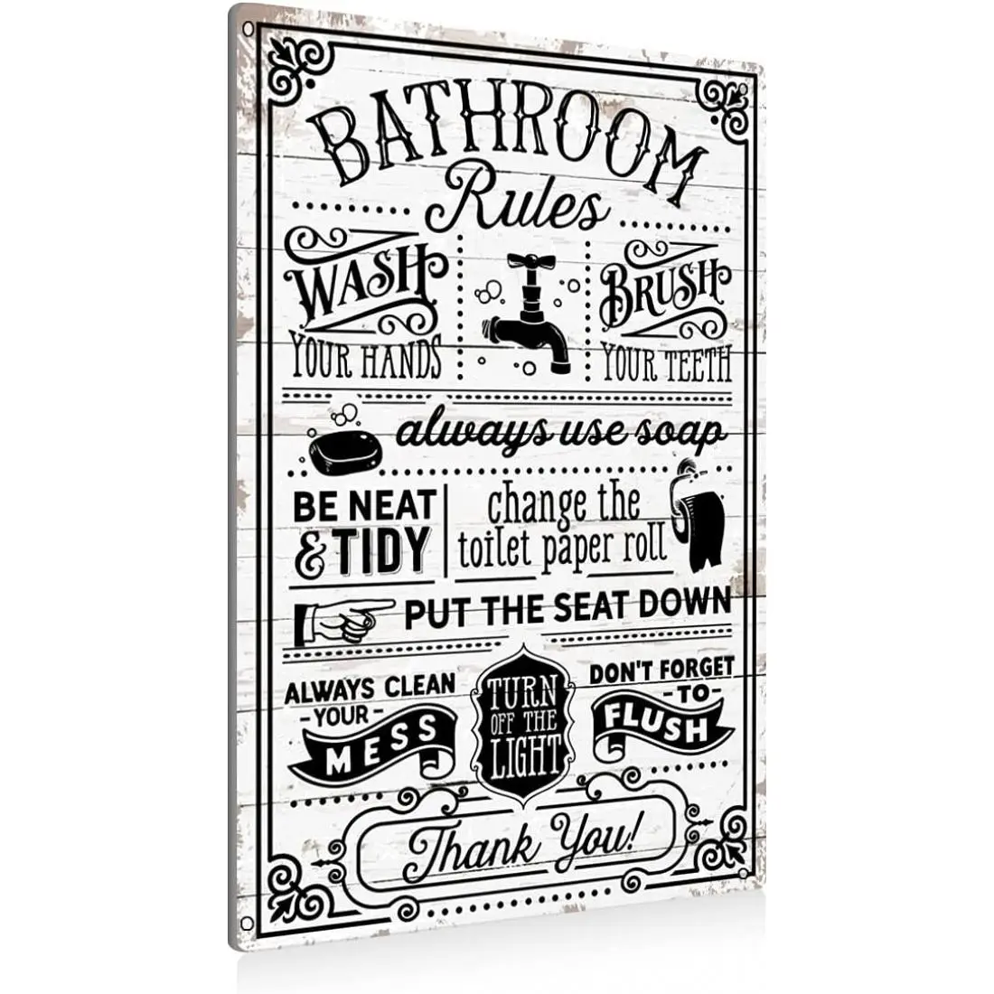 Funny Bathroom Rules Metal Tin Sign - Farmhouse Quote Bathroom Wall Decor, Toilet Wall Decor Signage, Home Decoration Gift for Restrooms