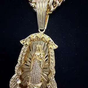 14k  Gold Bonded Pendant and Necklace with Diamond Accents - Virgen pendant and chain