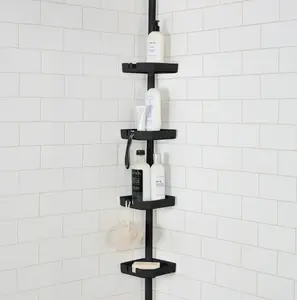 4 Shelf Tension Plastic Corner Shower Organizer Caddy in Matte Black