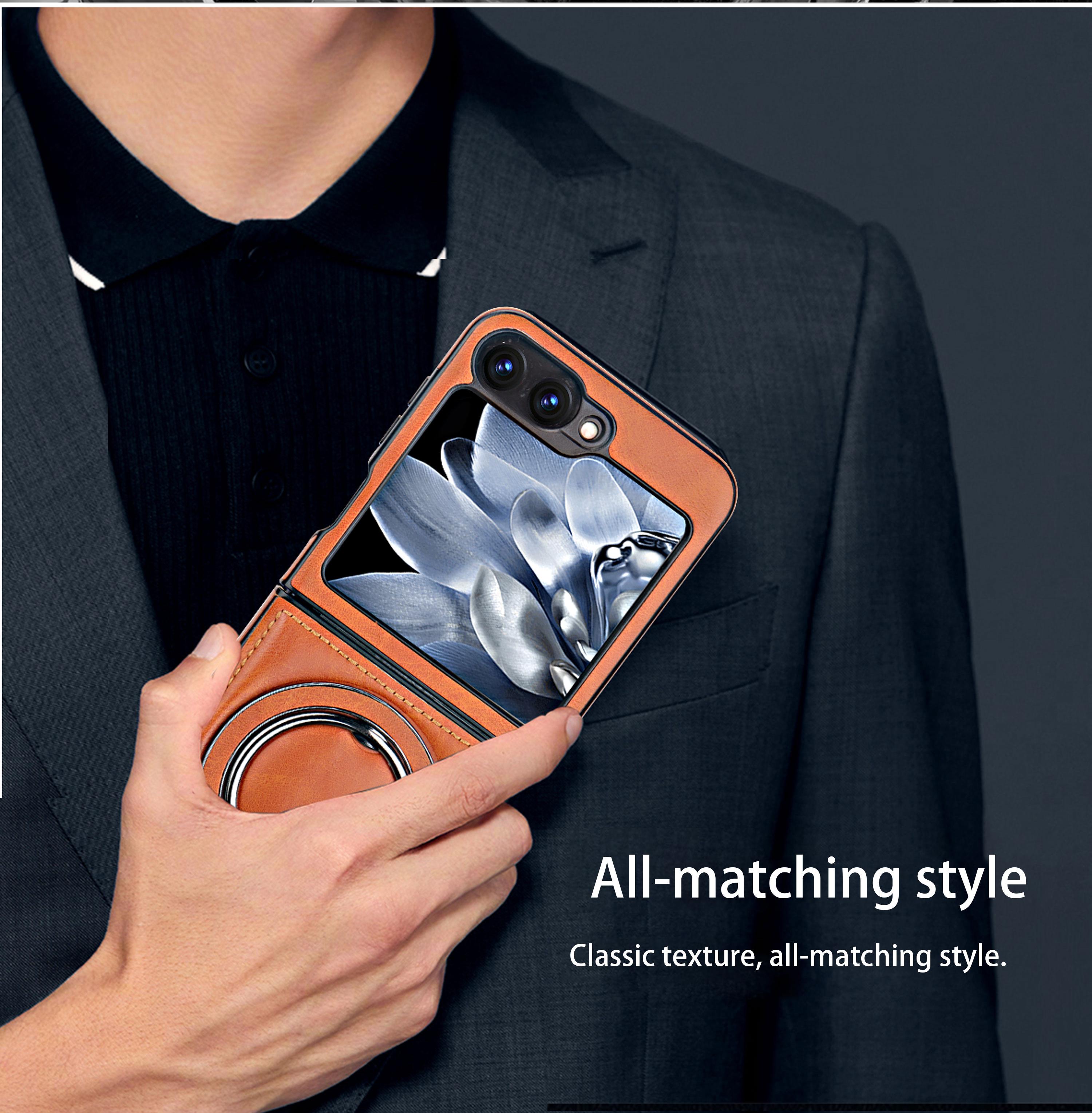 New Luxury High-end Leather Magnetic Folding Stand Phone Case for Samsung ZFlip7/ZFlip6/ZFlip5/ZFlip4/ZFlip3 Foldable Screen Business Full Shockproof Protective Case