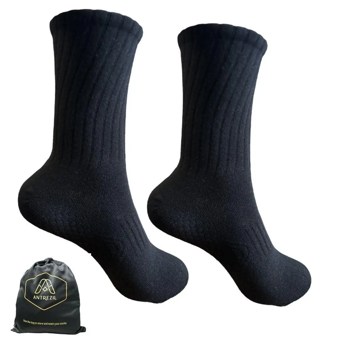 ANTREZIL Crew Compression Black Socks Pack of 5 with Bag |Athletic Socks,Cushioned Socks,Sweat Absorbent,Arch Support,Running Socks, Hiking Socks