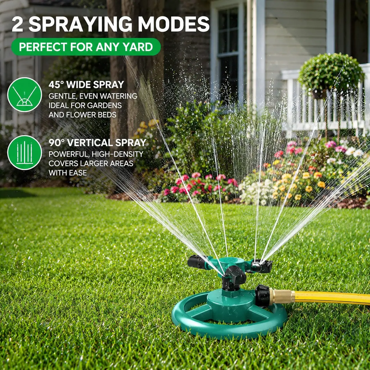 1 Count Green 360° Automatic Rotating Garden Lawn Sprinkler - Adjustable Spraying Modes for Outdoor Large-Area Watering Irrigation