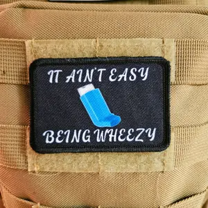 It aint easy being wheezy inhaler meme 2"x3" removable morale patch with hook and loop backing