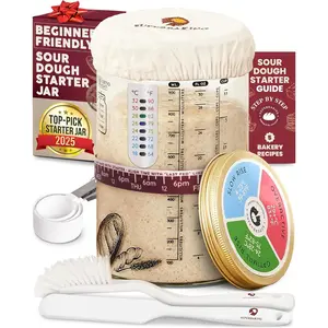 34oz Wide Mouth Glass Jar with Airtight Lid, Beginner Sourdough Starter Kit with Guides & Recipes, Sourdough Bread Baking Supplies, Reusable Fermentation Container, BPA-Free Dough Crock for Homemade Bread stainless steel dish rack
