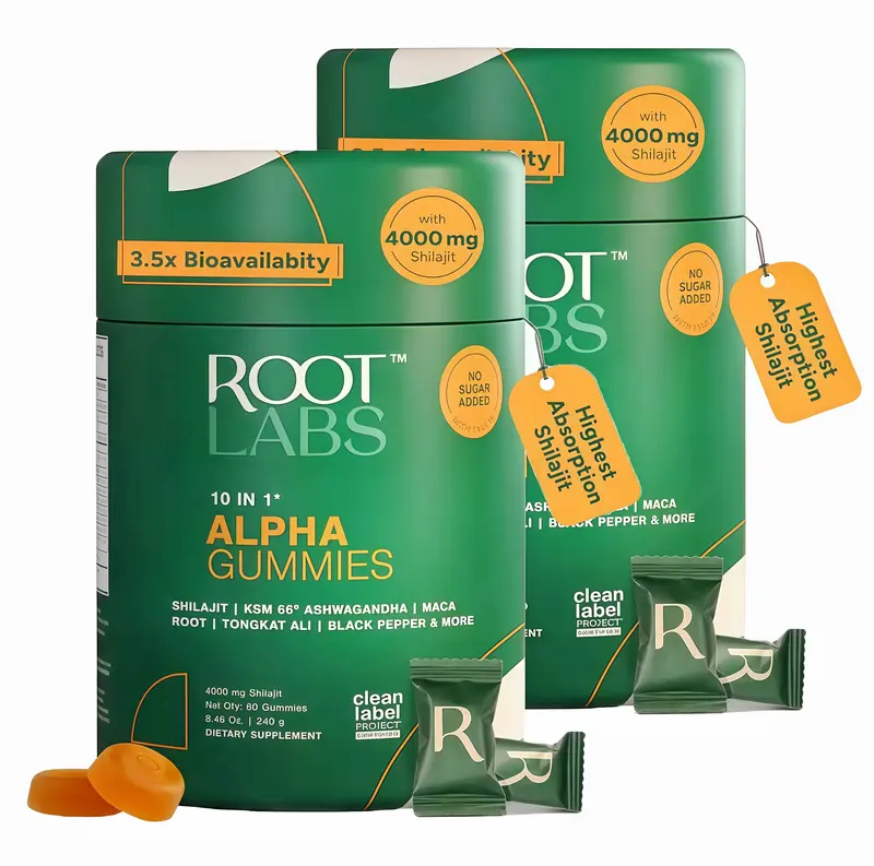2-Pack Root Labs Alpha 10-in-1 Shilajit Gummies 4000mg LD | 2026 New Year Edition | Zero Sugar Vegan 120Count
