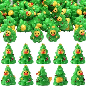 60 count Mini Christmas  Ducks Christmas Green Tree Duck Miniature Figurine Decoration for Xmas Winter Party Stocking Stucking Fillers Birthday